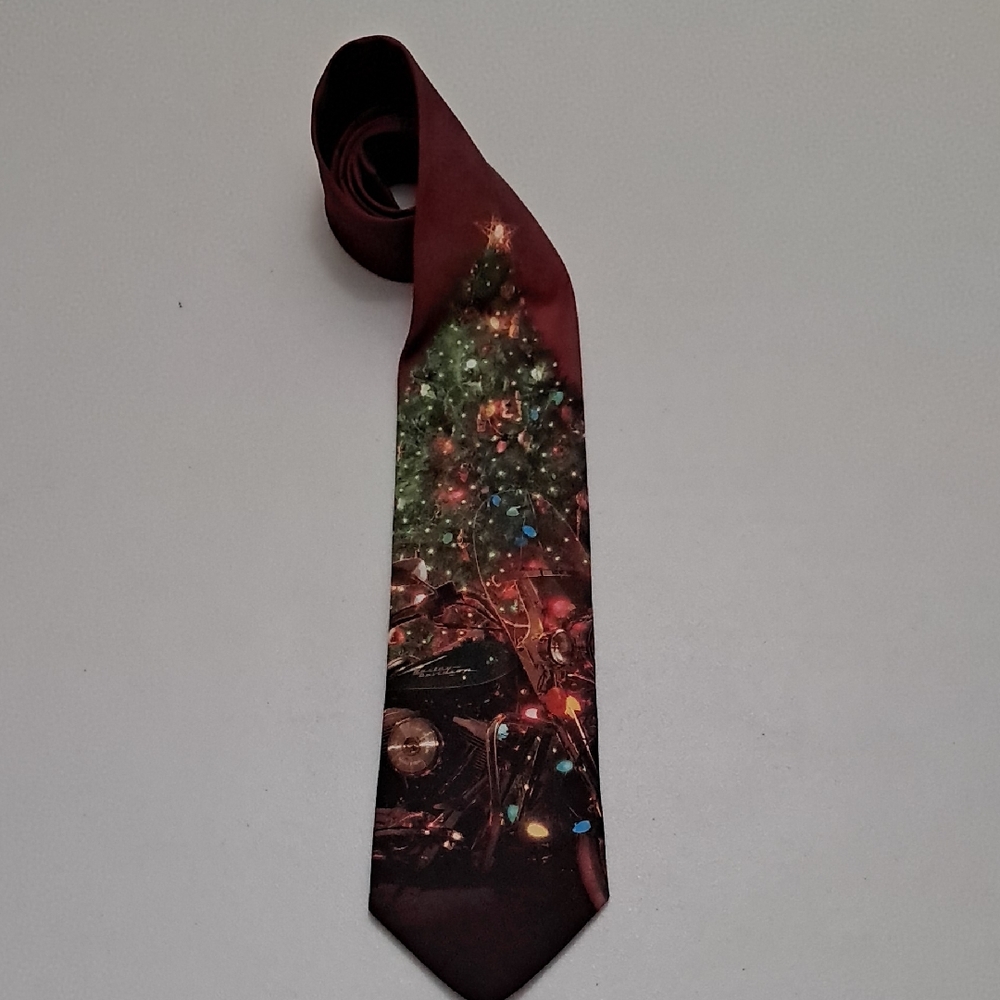 Harley Davidson Ralph Marlin Festive Motorcycle Tie - Burgundy and Multicolor